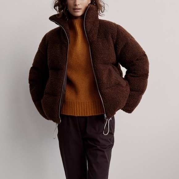 Varley- Chocolate Brown Wilkins Sherpa Puffer Jacket - Picture 1 of 10
